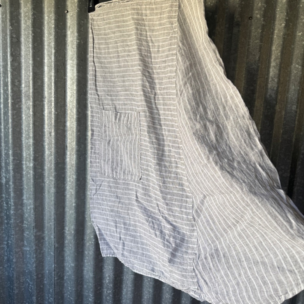 Oska Striped Linen Wrap Midi Skirt Grey White Asymmetrical Lagenlook Sz 1 small